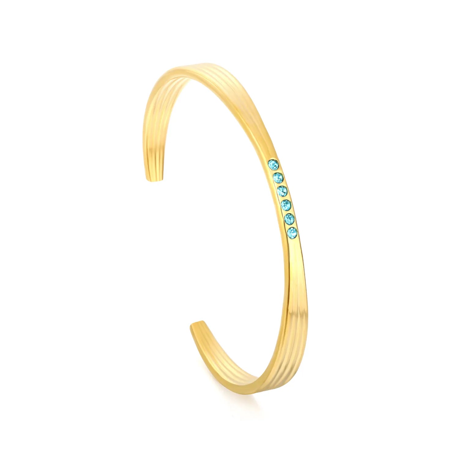 Gold & Two-Tone Gold Bangle 7mm Width * 60mm Inner Diameter with 6 Glued Blue Crystals Women Elegant Daily Casual Party Fashion Jewelry asonjewelry